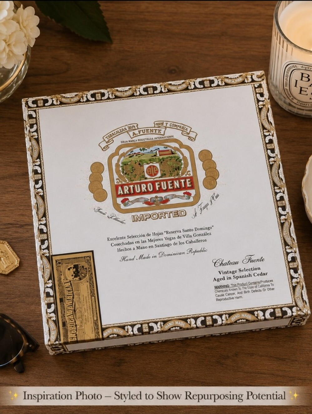 Arturo Fuente Chateau Fuente Luxury Wooden Cigar Box – Vintage Decor Storage Box